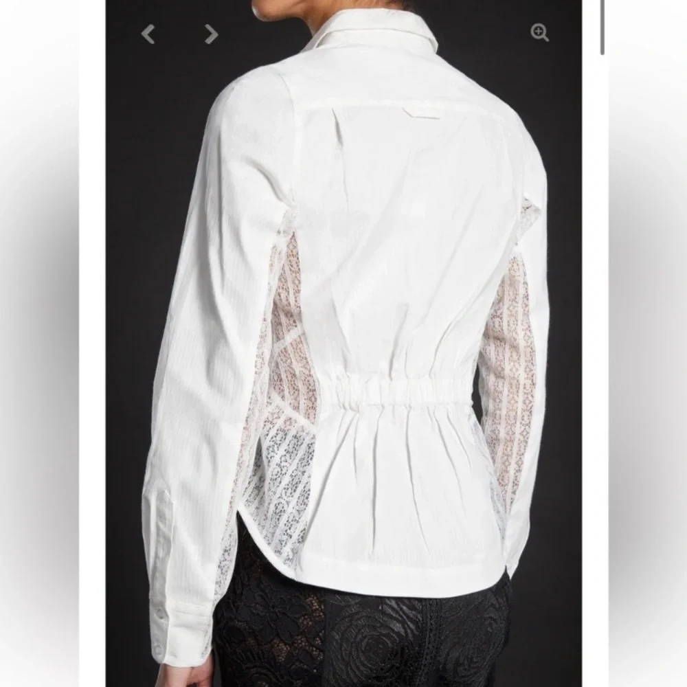 Byron Lars IN EARNEST White Button Down Oxford Lace Insert Shirt 6 EUC - Picture 9 of 10